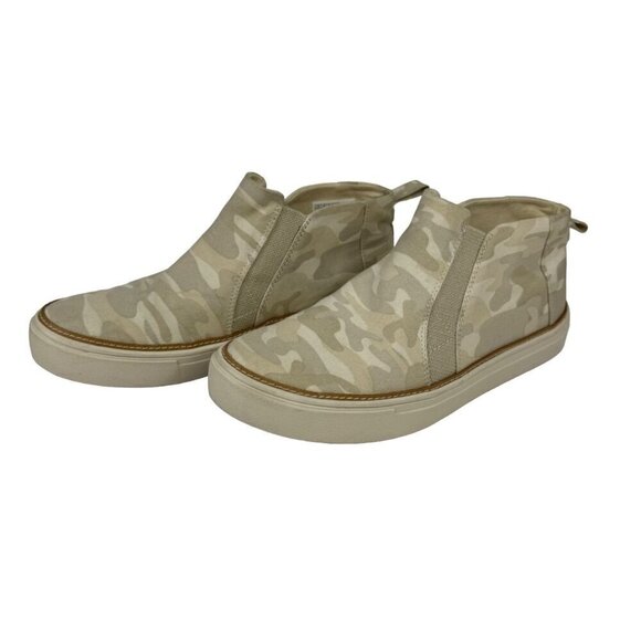 Toms Camo High Top Slip On Sneaker Tan Khaki Cream Casual Women's 7.5 EUC - Picture 1 of 8